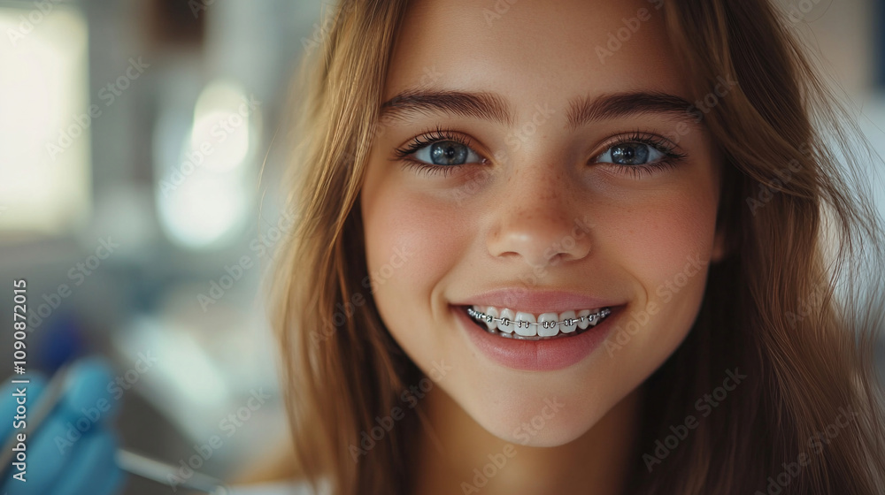 custom made wallpaper toronto digitalA cute teenage girl with braces on her teeth is smiling cheerfully.