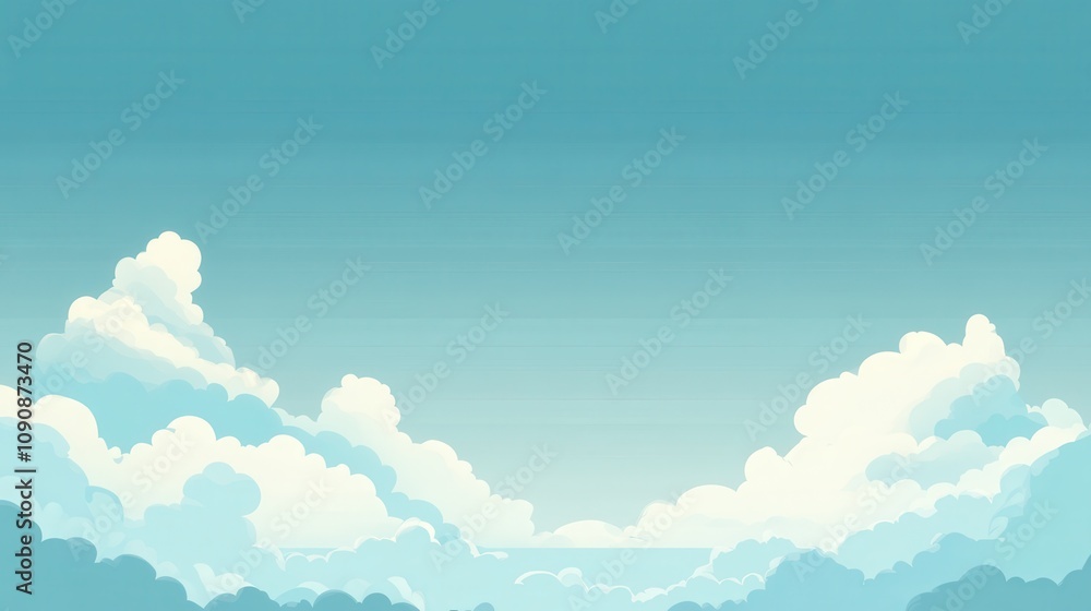 Fototapeta premium A serene light blue gradient backdrop with soft, fluffy clouds creating a tranquil atmosphere under a vast sky during daylight
