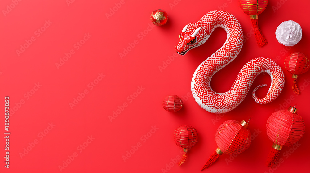 Obraz premium Chinese new year 2025, Year of the snake. Snake, red background, Copy space for text