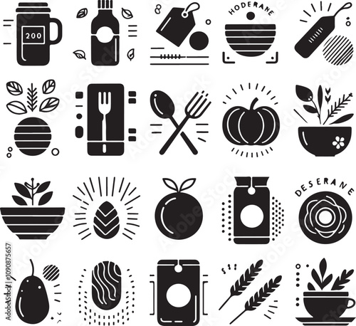 Food Set Clip art Black Silhouette Creative Food Item Silhouette Collection And Vector Illustration.