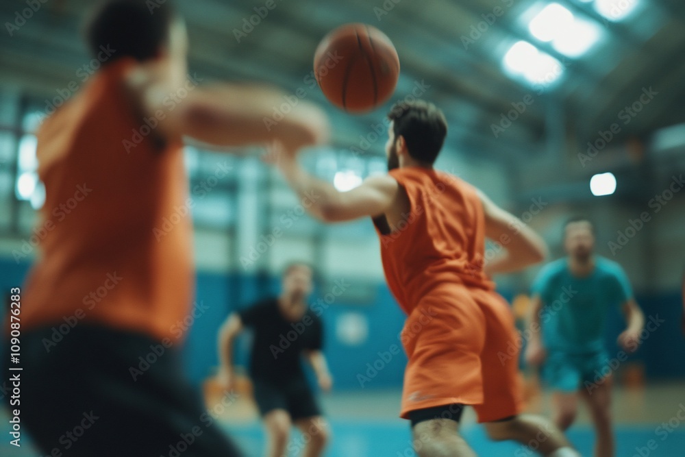 Fototapeta premium Intense basketball game action indoors.