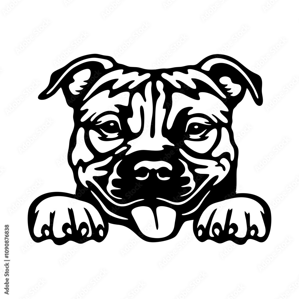 American Pit Bull Dog - Peeking Dog Breed - Pet Dog Vector Portrait, Dog Silhouette Stencil American Pit Bull Dog - Peeking Dog Breed - Pet Dog Vector Portrait, Dog Silhouette Stencil