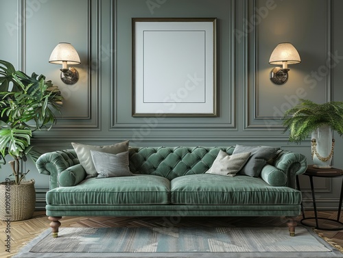 Elegant Green Velvet Sofa i...