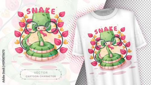 Cartoon character lovely snake with glasses