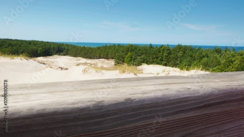 Beautiful Lubatów dunes. View from the observation deck towards the dunes and the Baltic Sea. Viewpoint. Lubiatowo, Poland