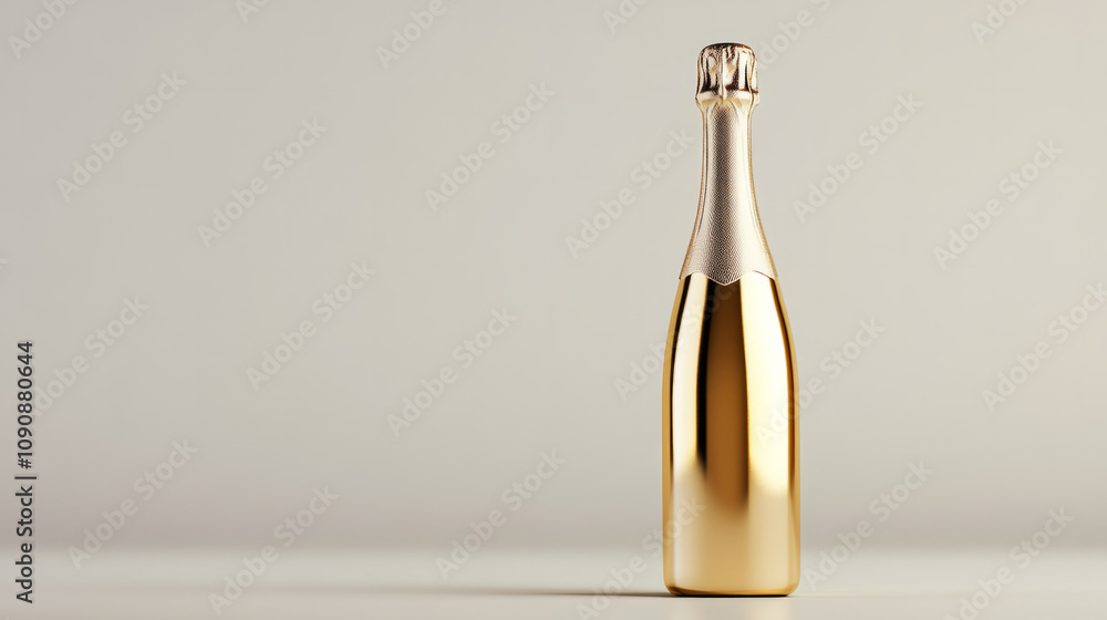 Elegant gold bottle of sparkling wine on a neutral background Elegant gold bottle of sparkling wine on a neutral background