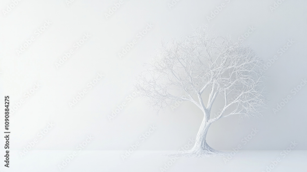 Abstract white tree sculpture on a white isolated background., AI Generative Abstract white tree sculpture on a white isolated background., AI Generative