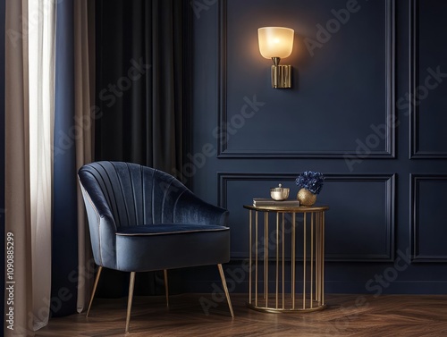 Elegant Blue Velvet Chair C...