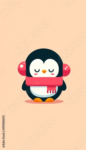 Cute Christmas penguin with earmuffs and scarf