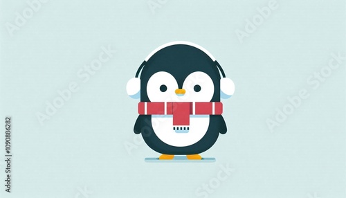 Cute Christmas penguin with earmuffs and scarf