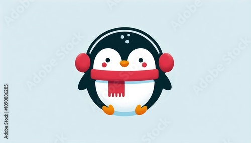 Cute Christmas penguin with earmuffs and scarf