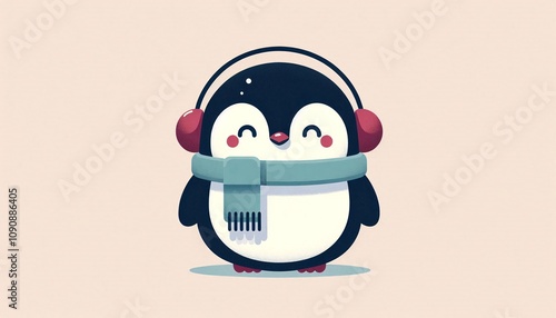 Cute Christmas penguin with earmuffs and scarf