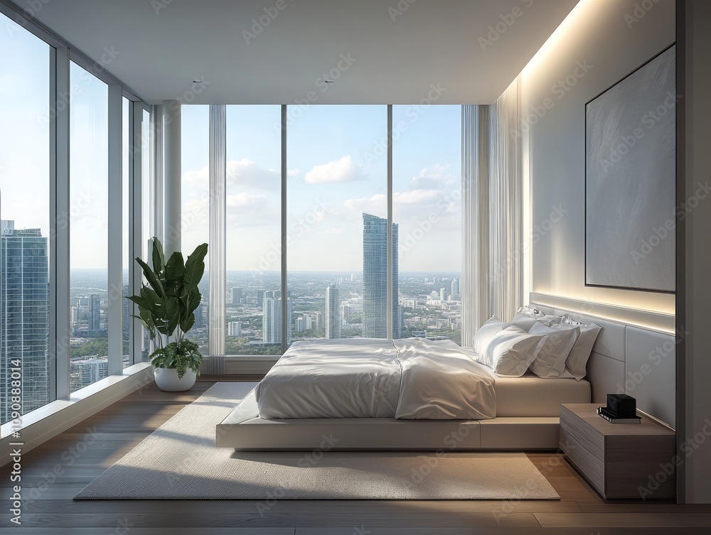 Fototapeta premium Modern Bedroom Suite City View Luxury Apartment