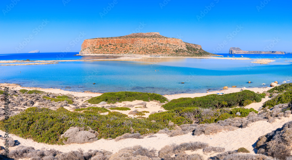 Island of Crete, Greece. Balos Lagoon beach and Gramvousa island.