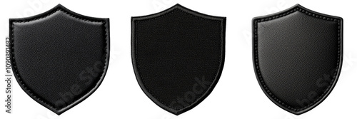 Set of Three black shields are shown isolated on transparent or white background, png