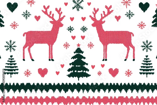 Festive Knit Reindeer Christmas Pattern  Winter Holiday Design