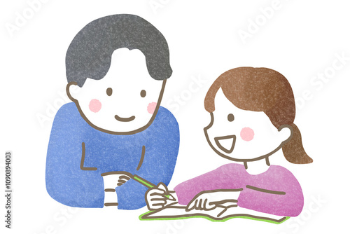 自宅学習をする親子