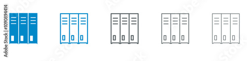 Set of 5 "Lockers" icons 1 unexpanded vector, 1 silhouette - depicting a locker ideal for representing storage security or personal space in public areas