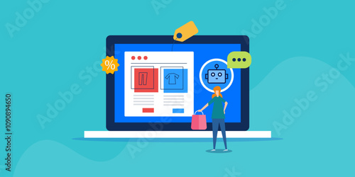 AI driven product recommend engine for ecommerce customer, online shopping automation and user assistant concept.