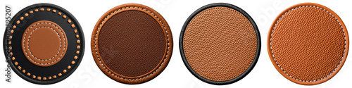 Set of Four brown and black patches of leather isolated on transparent or white background, png