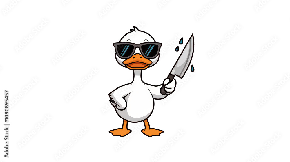 Fototapeta premium Cool Cartoon Duck with Sunglasses and Knife Transparent PNG Generative aI 