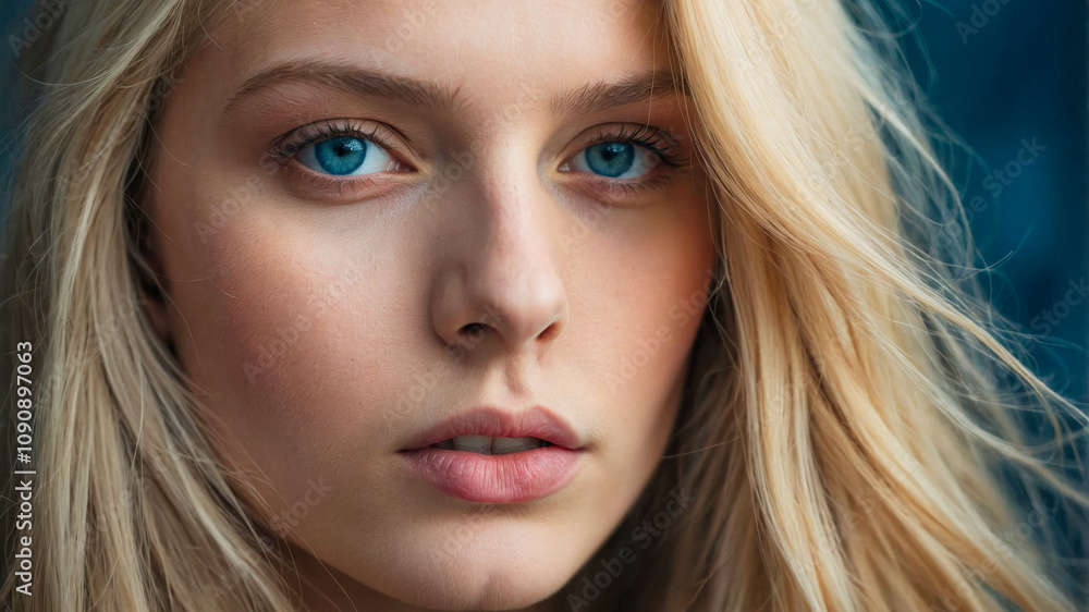 Naklejka premium Closeup of a beautiful blue eyed girl