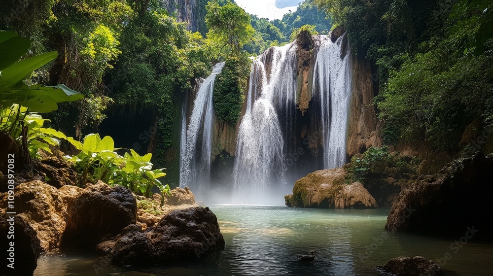 Naklejka premium A bowl of pho with rice noodles, beef, bean sprouts, and fresh herbs, served with lime wedges and chili sauce