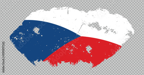 Czech Republic national flag with distressed stroke brush effect on isolated background
