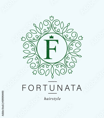 Botanical Logos. Monogram of letters F. with Organic Plant Elements. Vector design. for beauty salon or art studio.