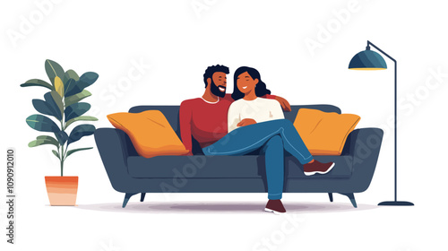 Multiracial Couple Relaxing Together on Sofa - Cozy and Happy Moments at Home