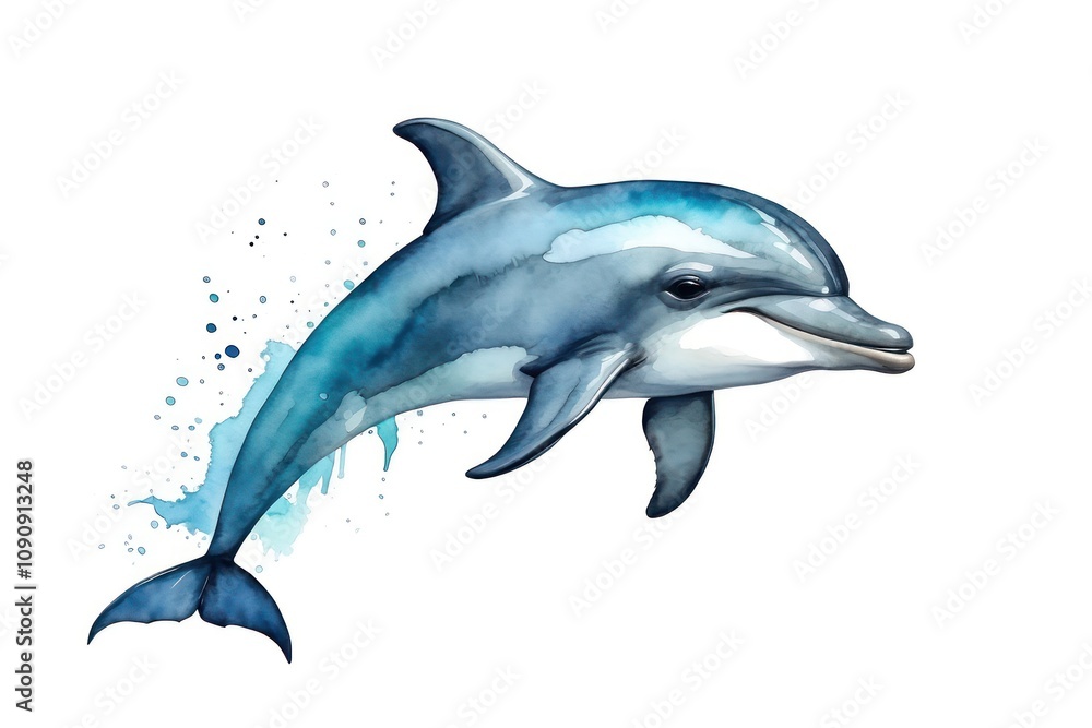 Fototapeta premium Colorful Watercolor Illustration of a Dolphin