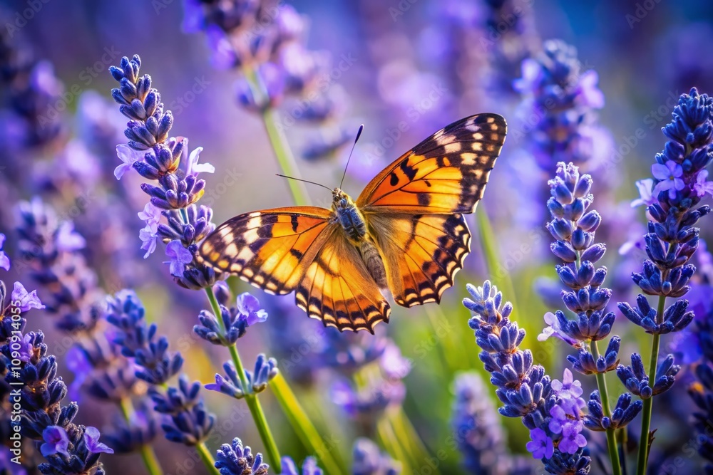 Stunning Butterfly Resting on Vibrant Blue Lavender in a Serene Garden Setting, Showcasing Nature’s Beauty and the Delicate Details of Insect Life Stunning Butterfly Resting on Vibrant Blue Lavender in a Serene Garden Setting, Showcasing Nature’s Beauty and the Delicate Details of Insect Life