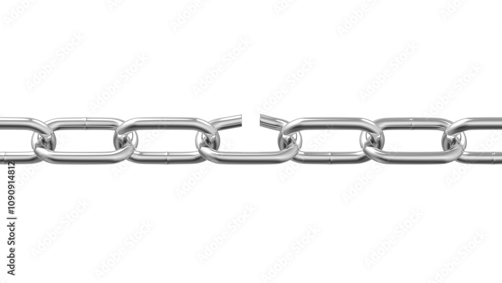 Fototapeta premium Weakest link. Broken chain. Isolated. 3d illustration.