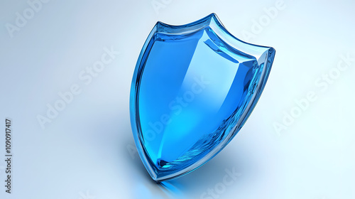 A 3D protection concept with a shield on a white background. Blue shield icon