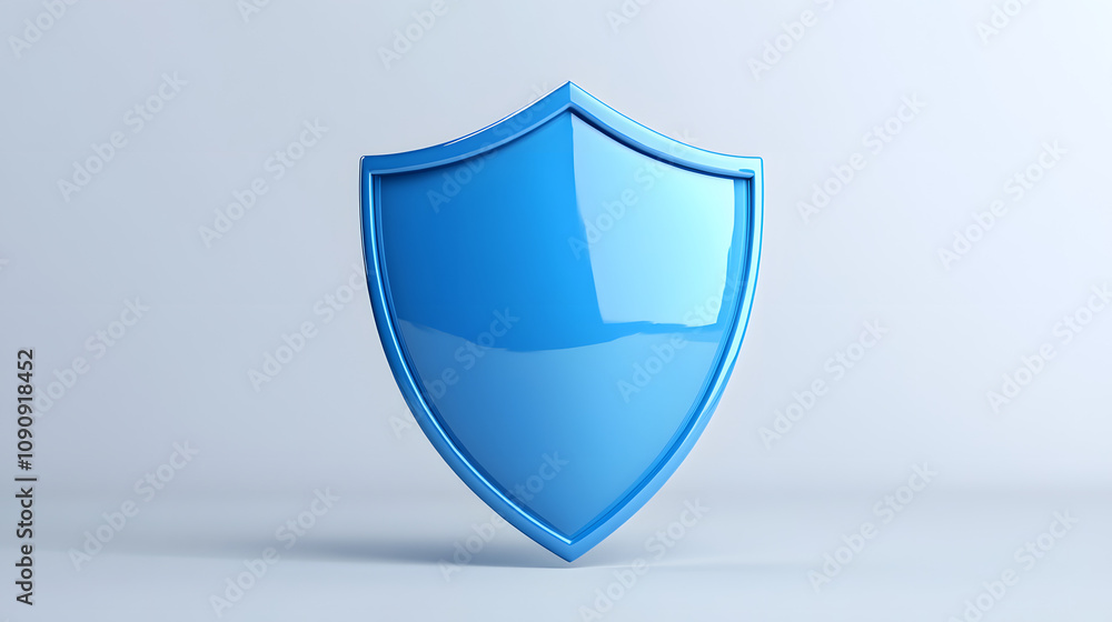 A 3D protection concept with a shield on a white background. Blue shield icon A 3D protection concept with a shield on a white background. Blue shield icon