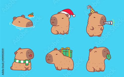 Cute and adorable capybara character cartoon happy