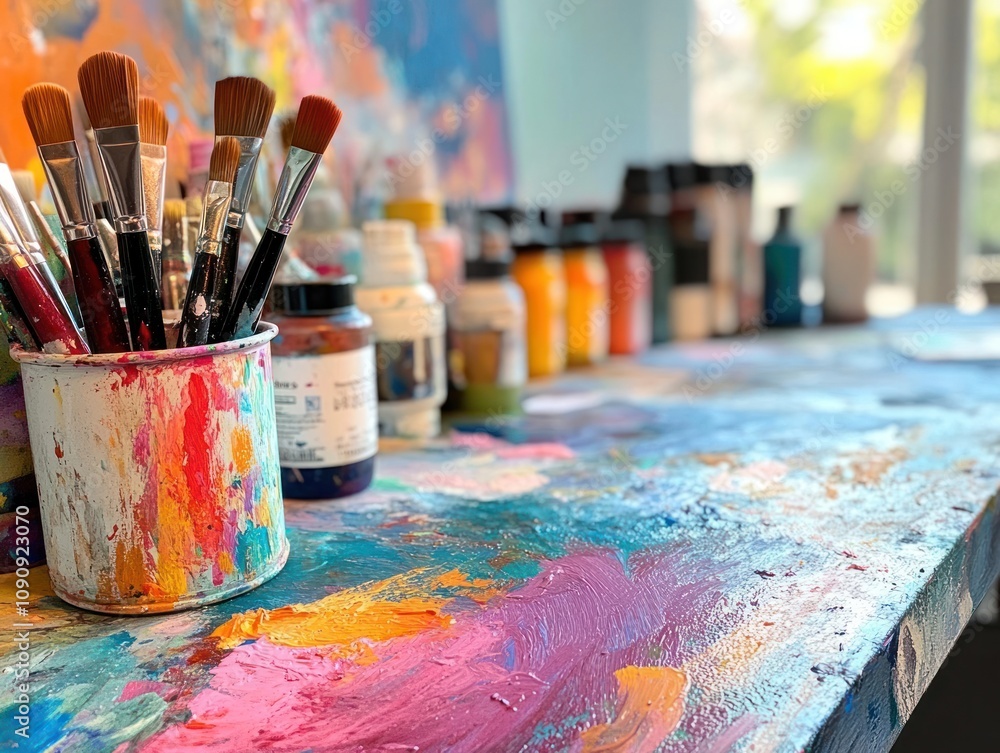Obraz premium Beginner guide to acrylic art, exploring creative expression through paint