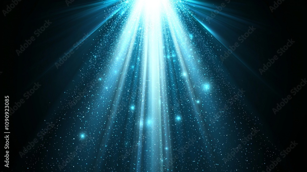 Fototapeta premium A high-quality stock photo of sun rays with light effects, lens flare, light leaks. Stock photo of sun rays with light effects, overlays blue flare glow isolated on a black background.