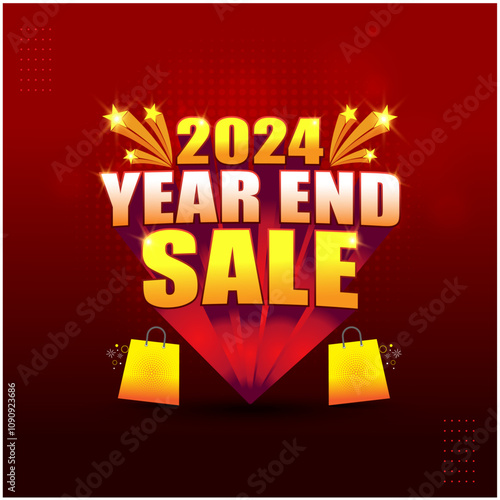 2024 Year End Sale 3D Logo Vector Layered. Shopping, Advertising, Announcement, Promo, Sale, Offers