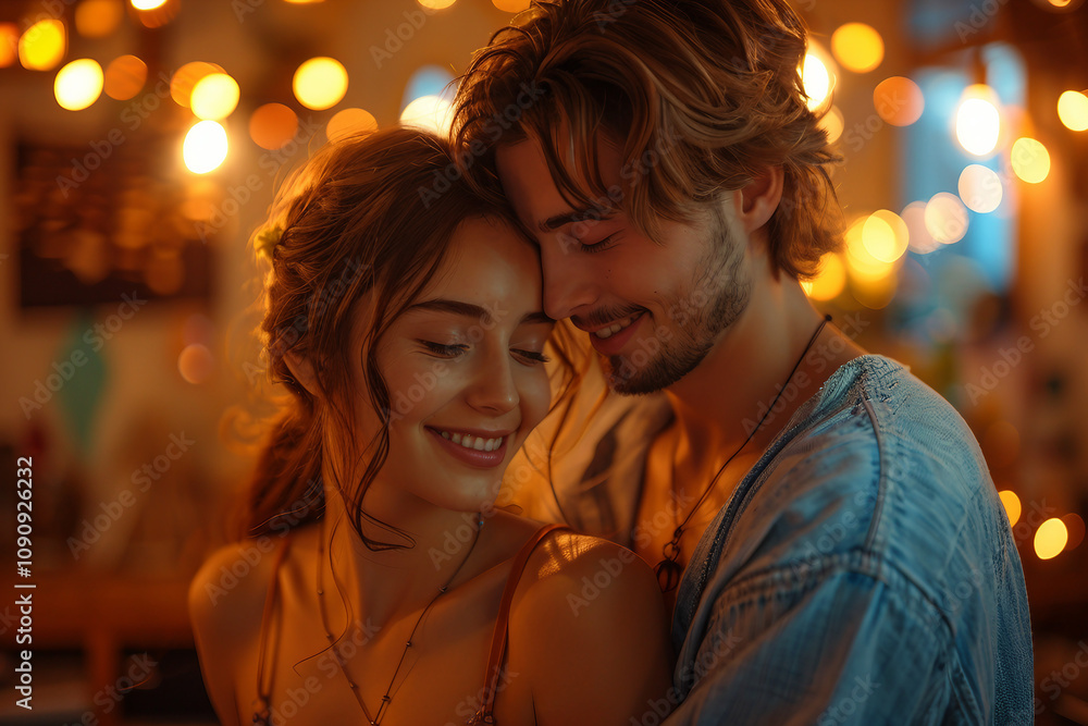 Portrait of happy cute couple time at home AI generated image Portrait of happy cute couple time at home AI generated image
