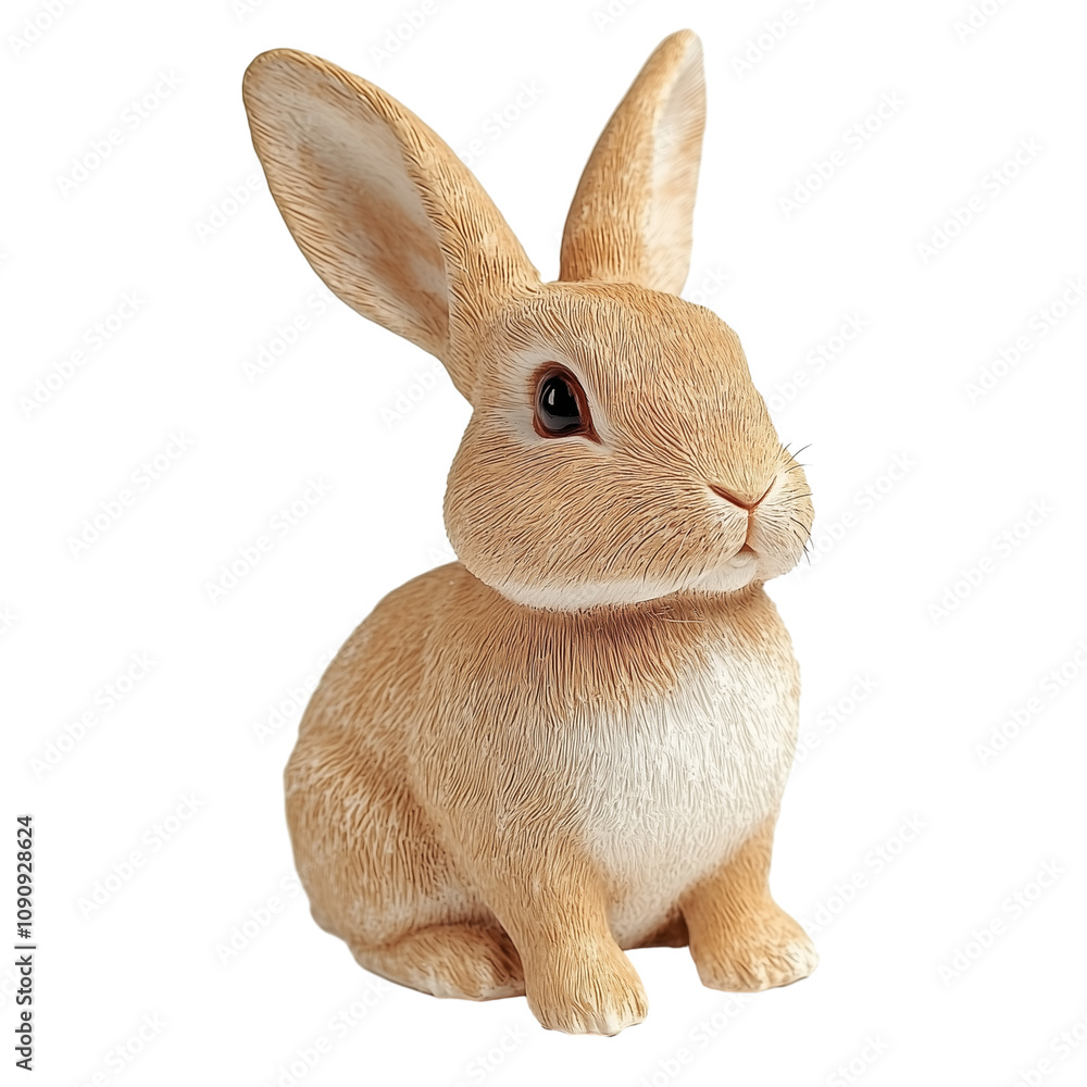 Fototapeta premium Brown bunny rabbit ceramic figurine isolated on transparent background