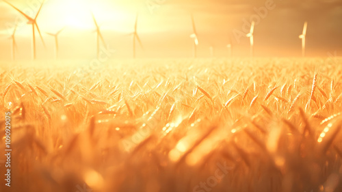 Nature and Technology in Balance: Wind Turbines and Golden Wheat Fields Creating a Dynamic Landscape