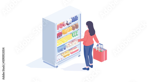 Person Shopping in Front of Freezer Full of Products