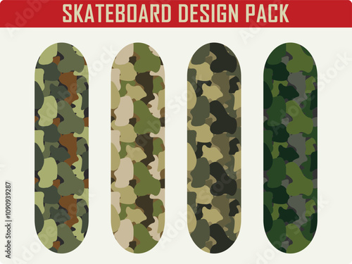 Skateboard deck camouflage pattern design vector pack