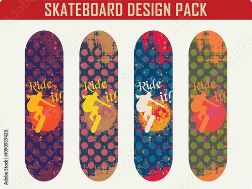 Abstract polka dots skateboard design vector pack