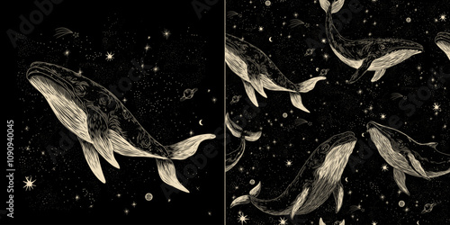 Vector illustration set of moon phases. Different stages of moonlight activity in vintage engraving style. Zodiac Signs	