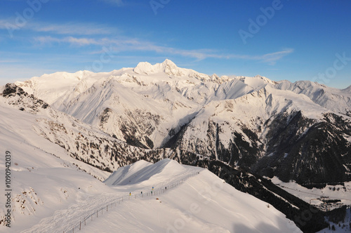 Grossglockner snow mountain seen from Adler Lounge above Matrei in East Tyrol photo