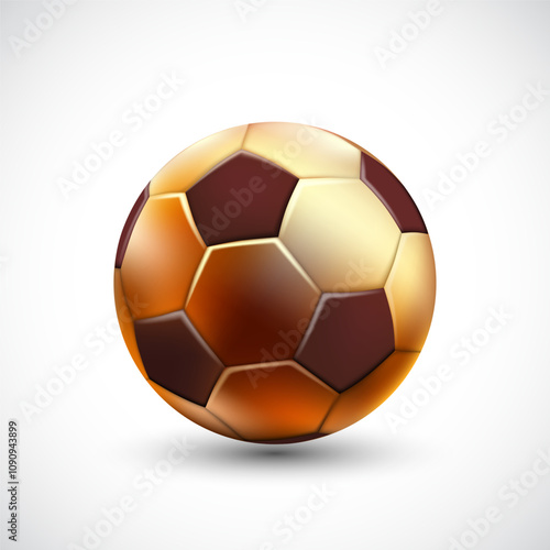 Golden soccer ball isolated on white background. Stock vector illustration