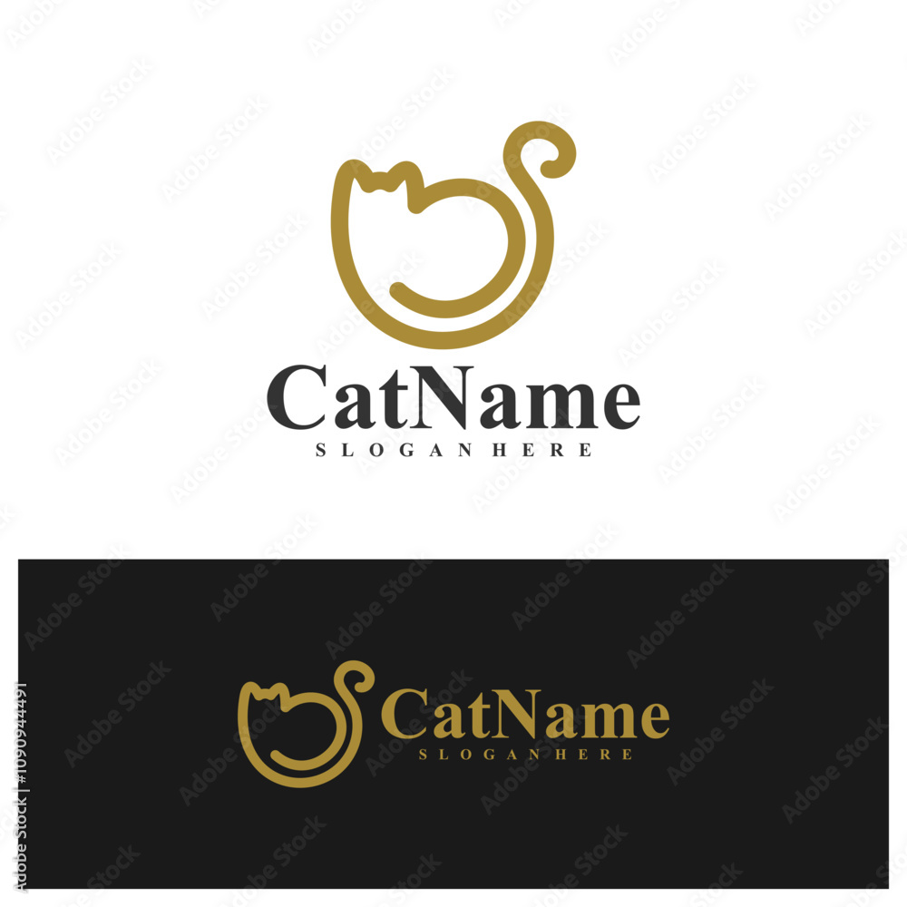 Fototapeta premium Simple line Cat logo vector illustration. Cat logo design concept template