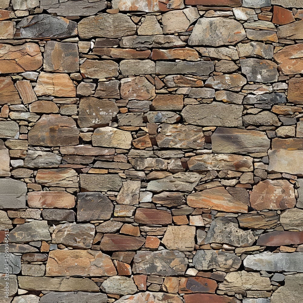 Fototapeta premium Rustic Stone Wall Texture, Seamless Pattern, Rough Surface Background In Natural Colors